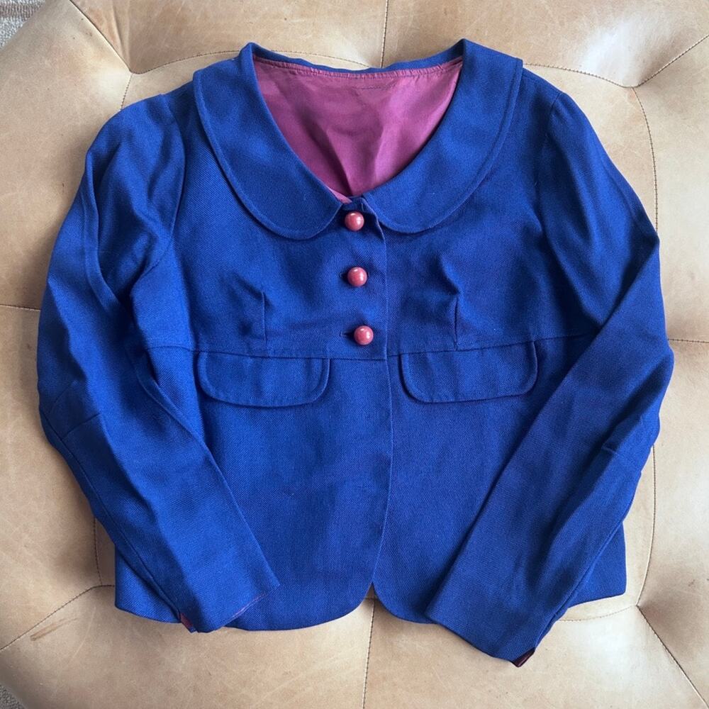 Vintage Blue Peter Pan Collar Jacket French Girl Mod Academia Cropped Navy XS S